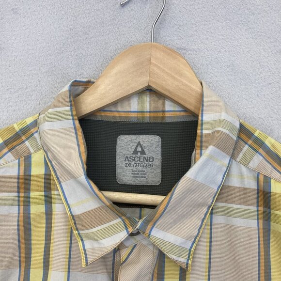 Ascend Snap Up Lightweight Shirt Mens 2XL Plaid Yellow Brown Outdoor Pocket XXL - Picture 7 of 13